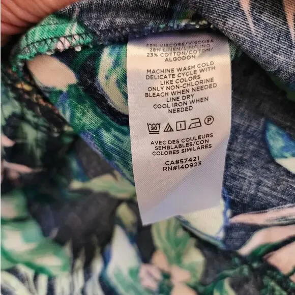 LOFT Womens Large Blue Floral Leaf Print Dress Tropical Boho Hawaiian Vacation - Picture 6 of 8